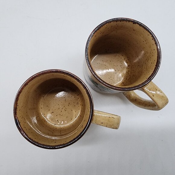 Vintage Handmade Speckled Ceramic Mugs With Floral Design & Japan Mark - Picture 5 of 6
